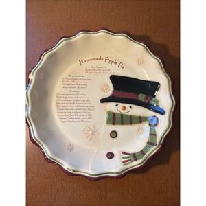 Vtg Russ Berrie Homemade Apple Pie Recipe Pie Plate Snowman